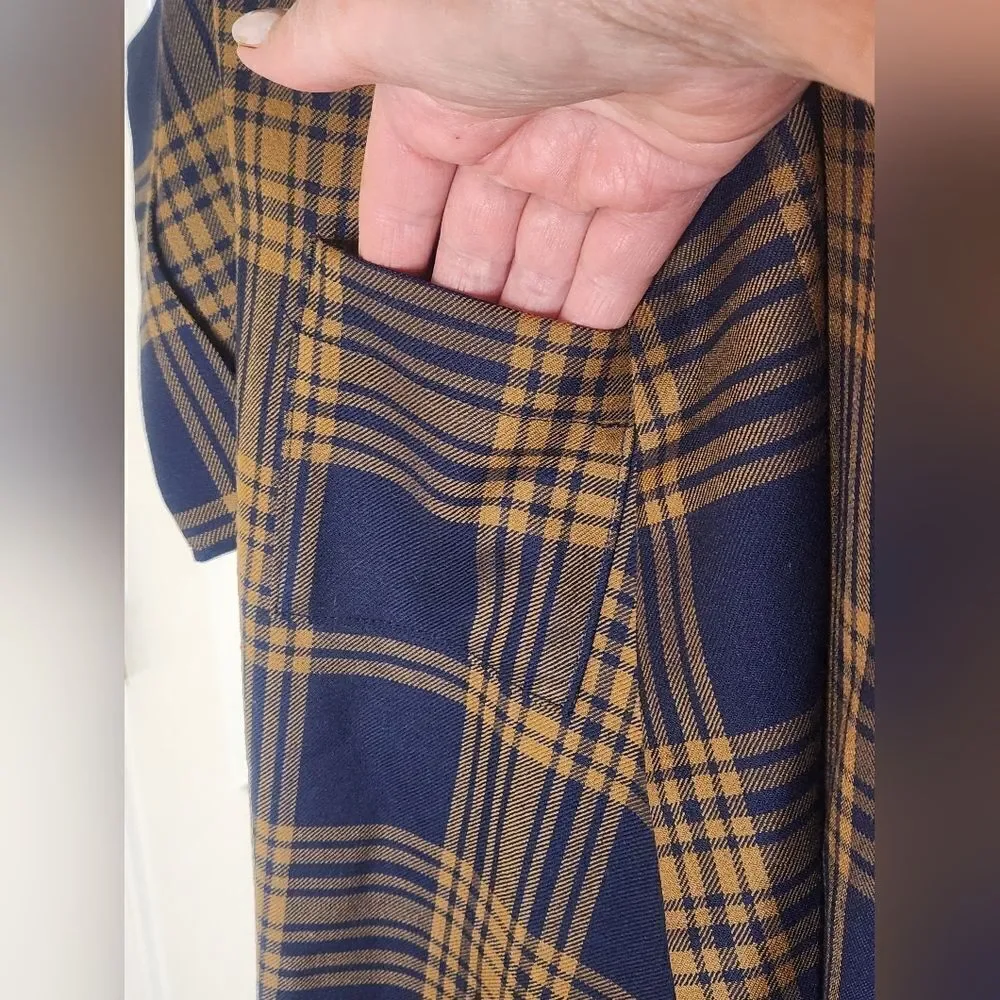 Pendleton M NavyBrownPlaid Shrtslv BeltPockets VirginWool WomenOpenedCardiganUSA
